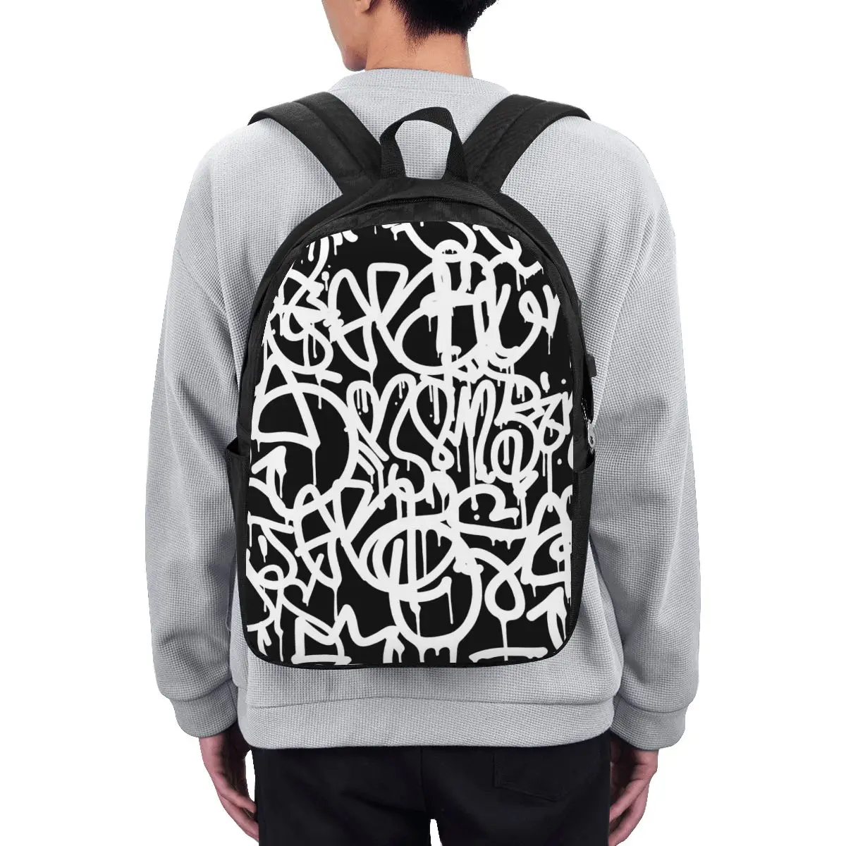 

Black And White Graffiti Backpack Travel Notebook Bag Computer College Student School Bag Laptop Shoulder Bags for Men Women