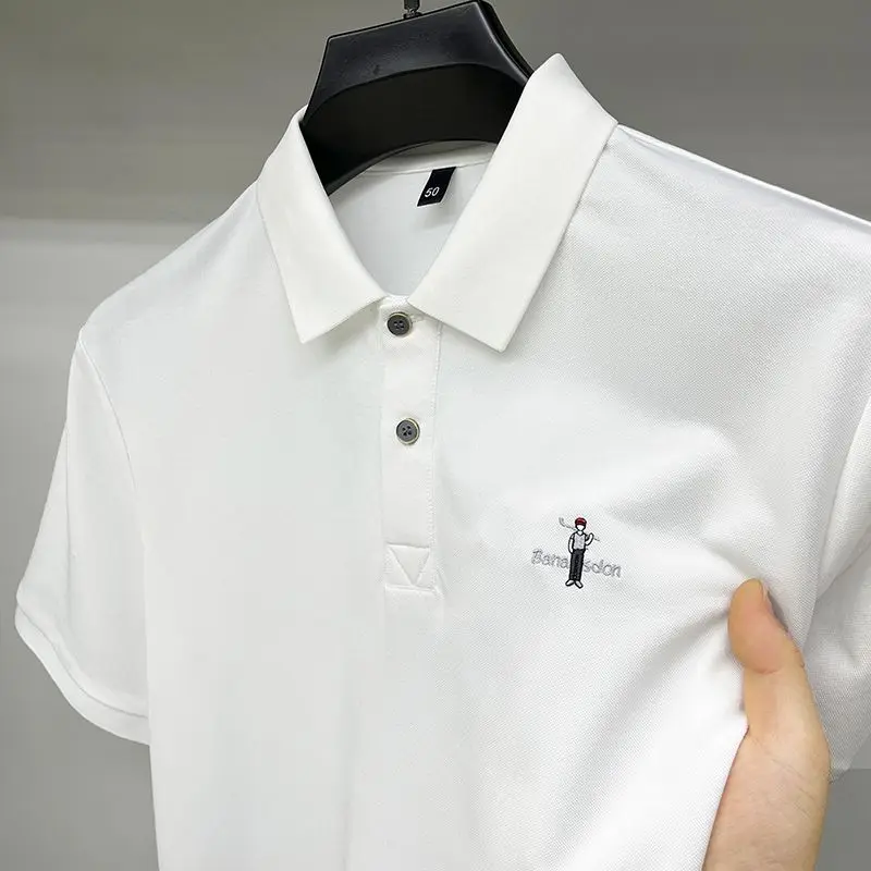

Luxury Brand Men's Polo Shirt Lapel Cartoon Man Embroidery Short-sleeve Mulberry Silk Seamless T-shirt Summer New Fashion Men's