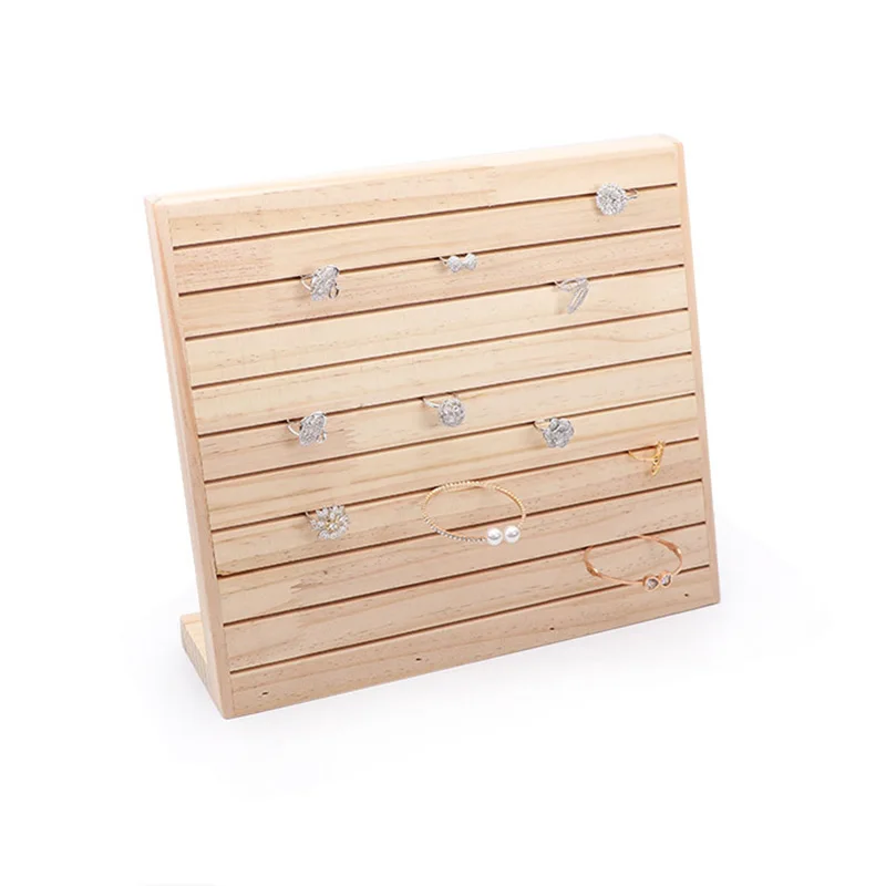 Wooden L Shape Ring Display Stand Rings Earrings Organizer 10 Rows Jewelry Tray Can Be Placed Upright or Flat