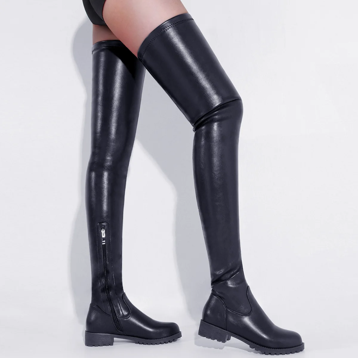 Women\'s Black Sexy Long Boots Women Over Knee Boots Leather High Quality Shoes 2023 Fashion Thigh High Boots Female Plus Size 47