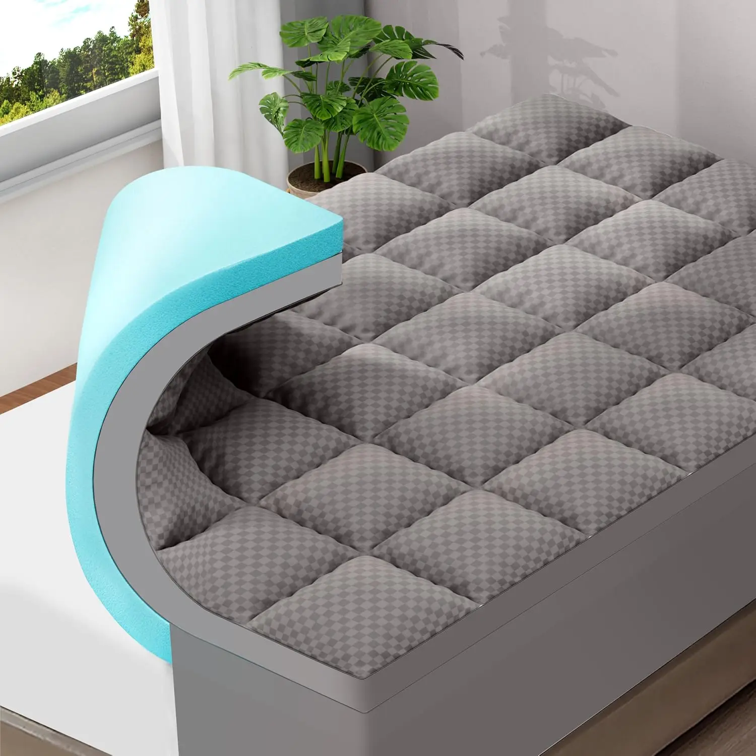 

Двухслойный 4-дюймовый наматрасник из пены с эффектом памяти для боли в спине, охлаждающая подушка с гелевой пеной с эффектом памяти, глубокий карман