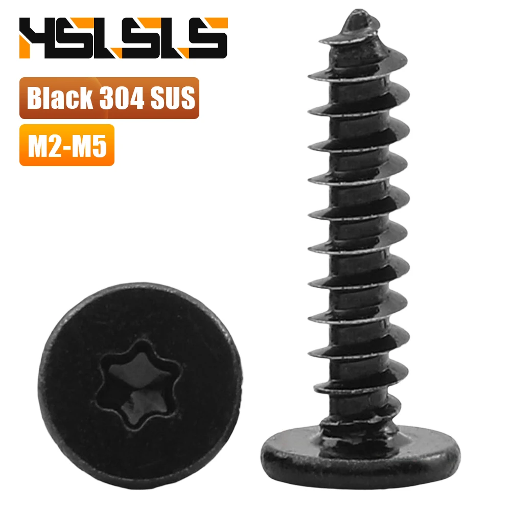Schwarze 304 Edelstahl Torx Ultra-Dünne Flachkopf-Blechschrauben M2 M3 M4 Sechsrund-Sternschrauben