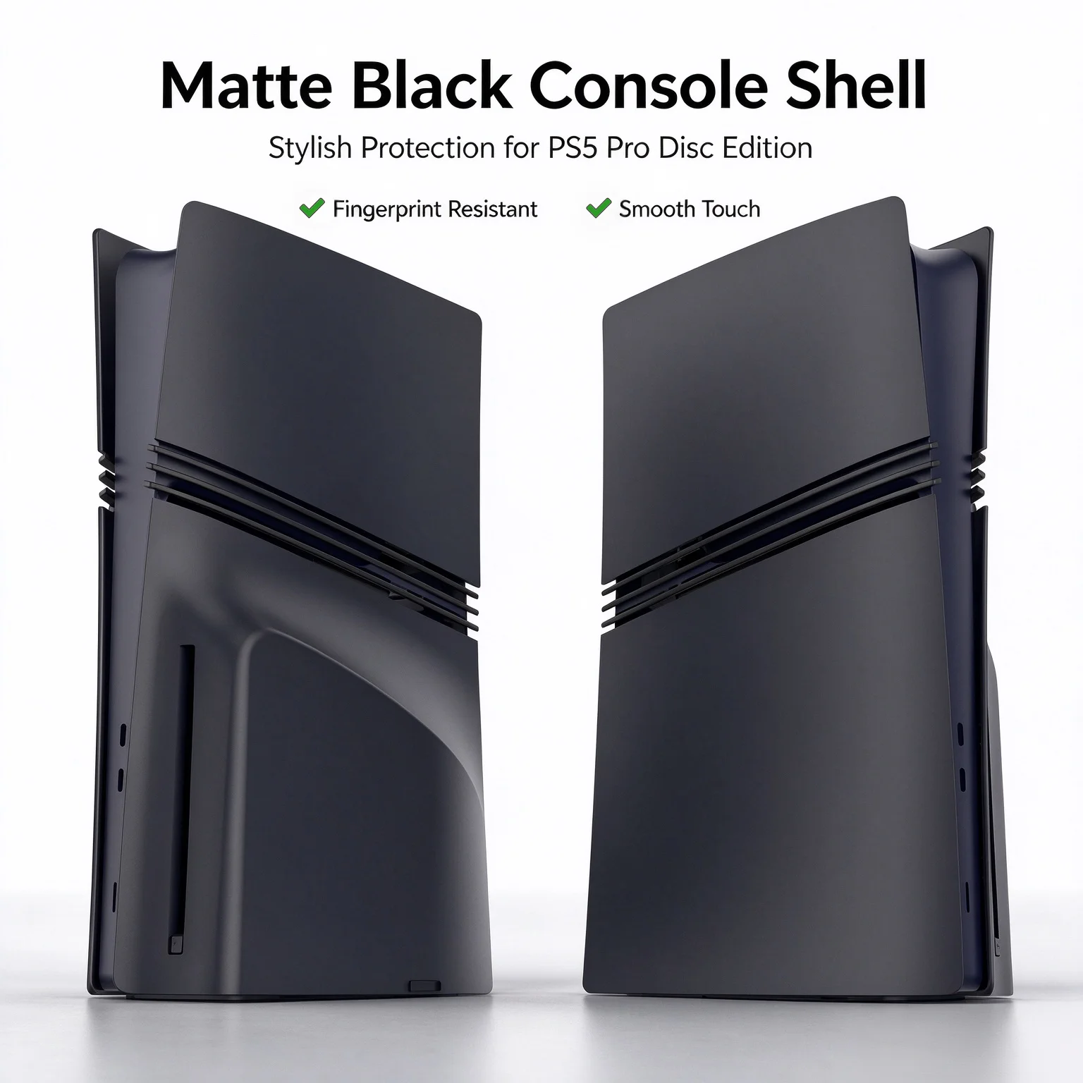 4PCS Matte Black Faceplates for PS5 Pro Disc Edition Anti-Fingerprint Shell Cover Tool-Free Snap-On Replacement Kit