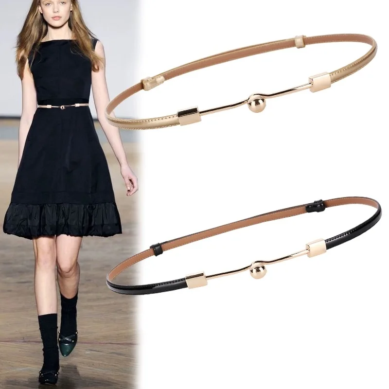 

New Women Skinny Leather Belt for Dress Adjustable Thin Cinch Waist with Gold Buckle for Ladies Wedding Dress Decoration