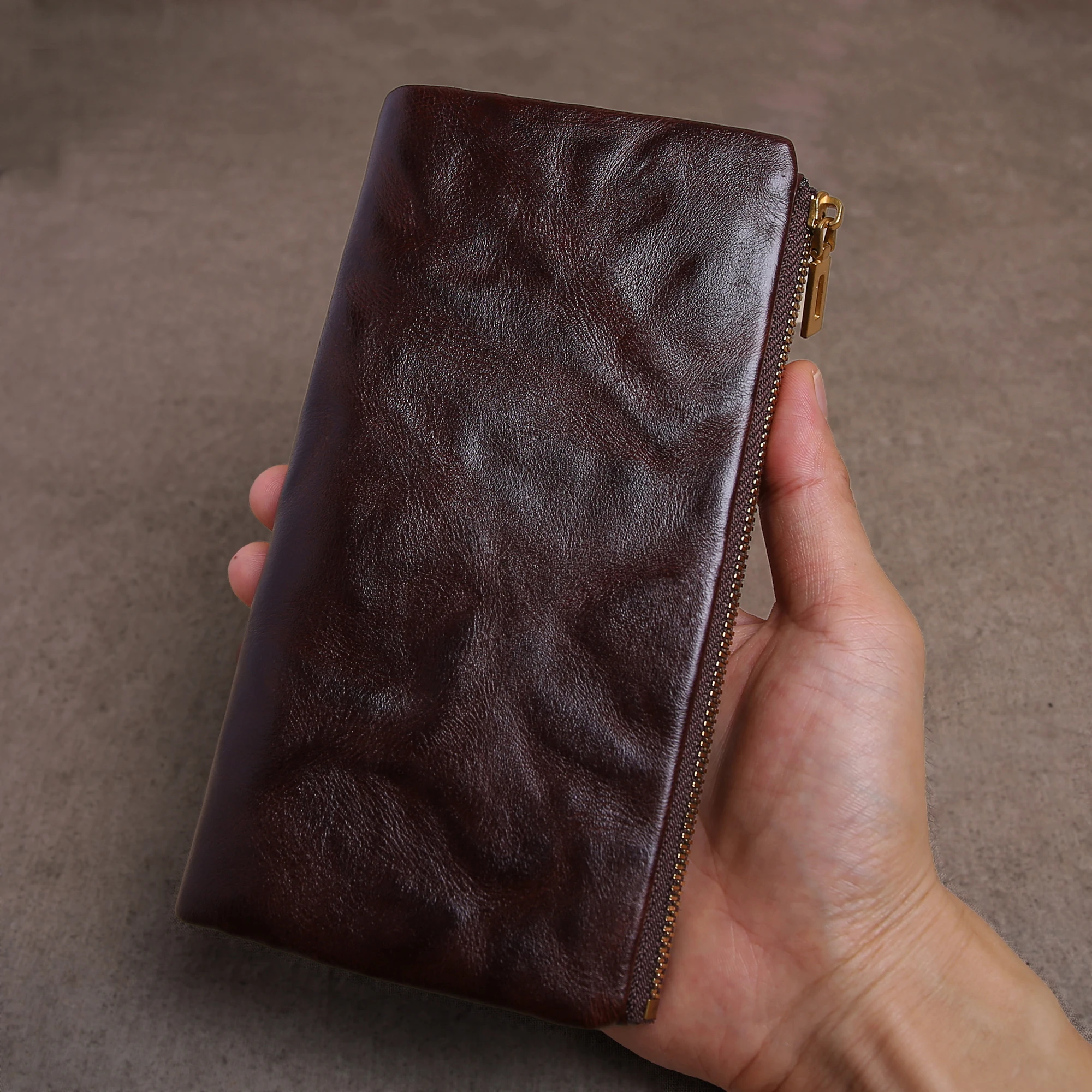 Light luxury top-grain cowhide long wallet, men's genuine leather clutch, multi-slot card case