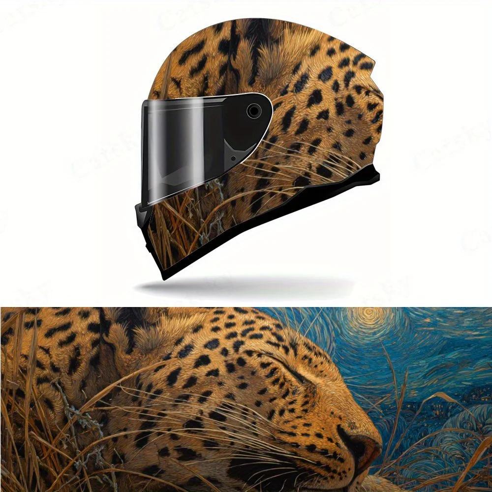 

Van Gogh Starry Night Leopard PVC Motorcycle Helmet Vinyl Wrap, Self-Adhesive Waterproof Sticker, Anti-Scratch Decorative Film f