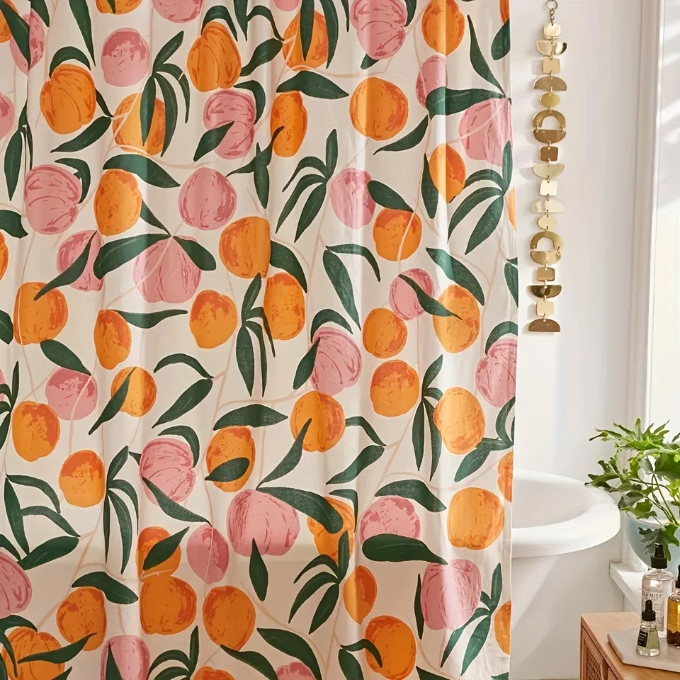 Decorate your bathroom with this vibrant orange apple shower curtain with hooks!