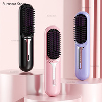 Wet Dry Hair Straightener Portable Hair Comb Cordless Hair Straightener Brush with Fast Heating Negative Ions for Fluffy Curly