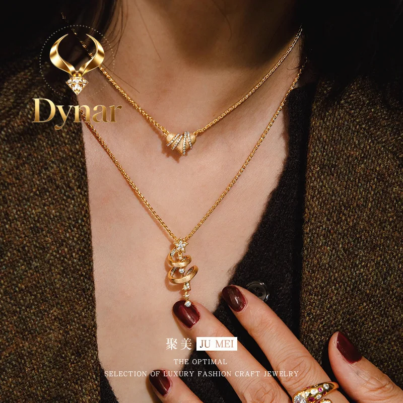 Dynar Jewelry   Light luxury design vitage retro 24K real gold silk gold Christmas tree clavicle chain 9999 pure gold