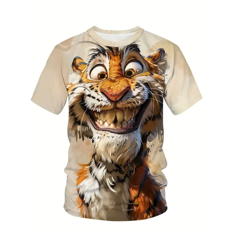 2026 Men's 3D Tiger Print Short Sleeve Crew Neck T-Shirt Breathable Stretch Casual Fashion Top for Outdoor Activities Party