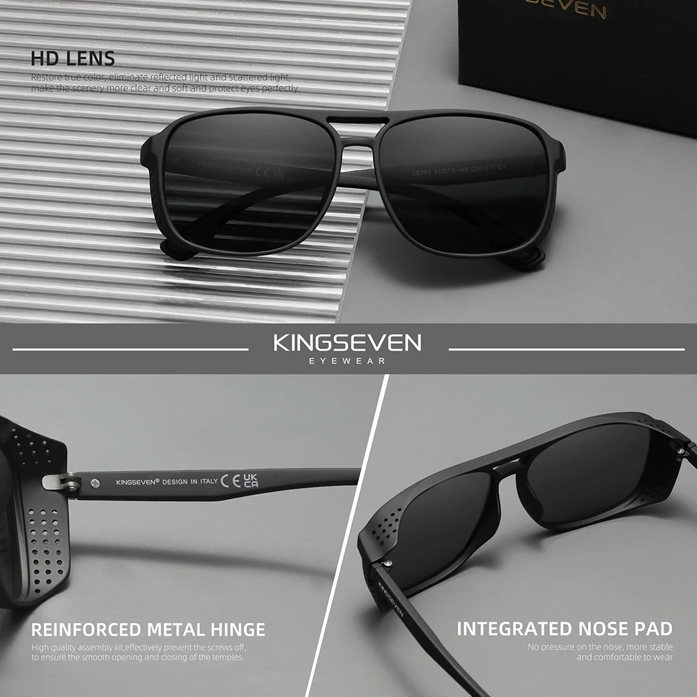 KINGSEVEN Modische Sonnenbrille mit großem Rahmen für Herren, Vintage Polarisierte Damenbrille, Fahren, Urlaub, Outdoor, UV400, TR90 – Detail 2