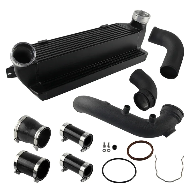 Aluminum Intercooler Bar & Plate +Super Charge Pipe+Boost Pipe Hose Kit For BMW N54 E8X E9X 1-series 135i 335i 06-13 Black/Red