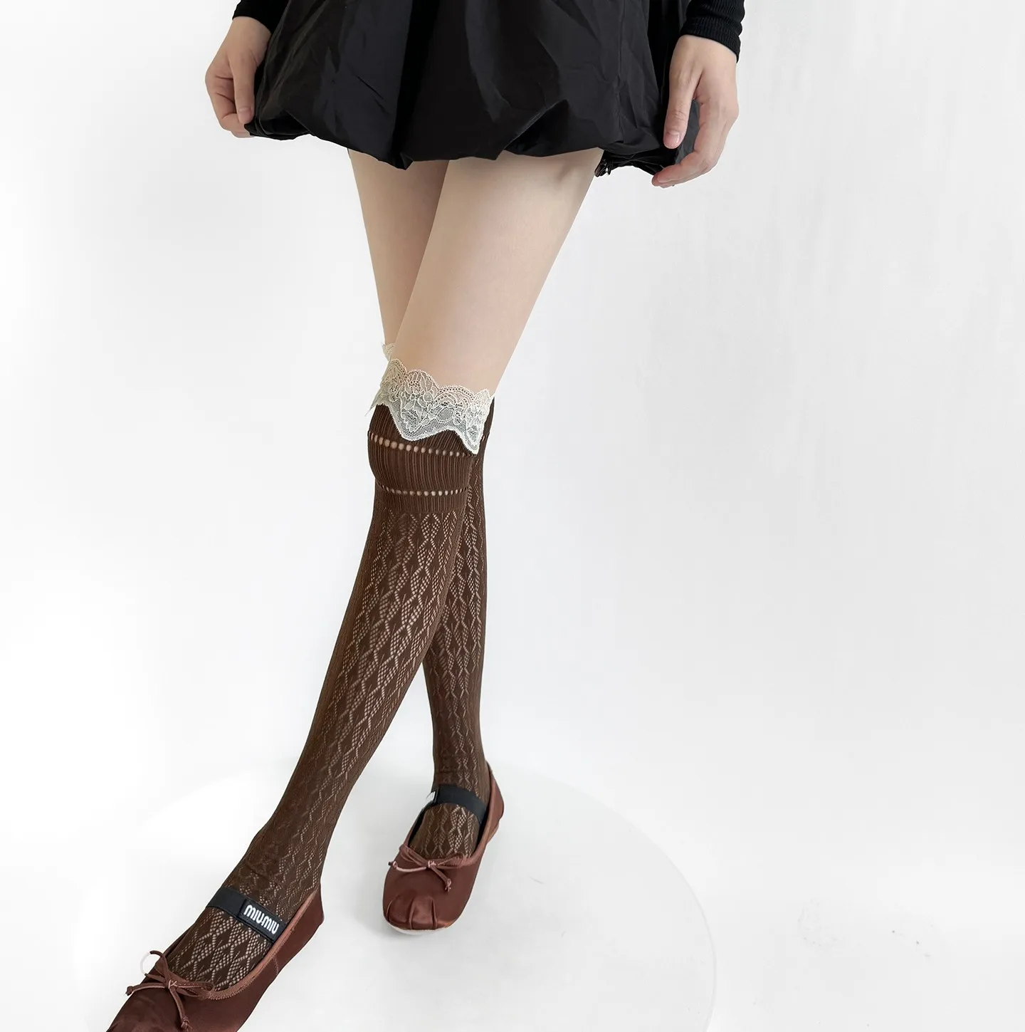 홀로우 로듐 그리드 양말, 니하이 양말, 신축성 있는 스택 양말, 가을 패션에 편안한 JK 유니폼 로리타 양말