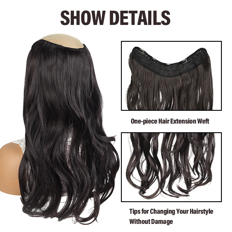 Extensiones de cabello ondulado de aspecto natural, sintéticas, de una pieza, para volumen y longitud, fáciles de usar 3