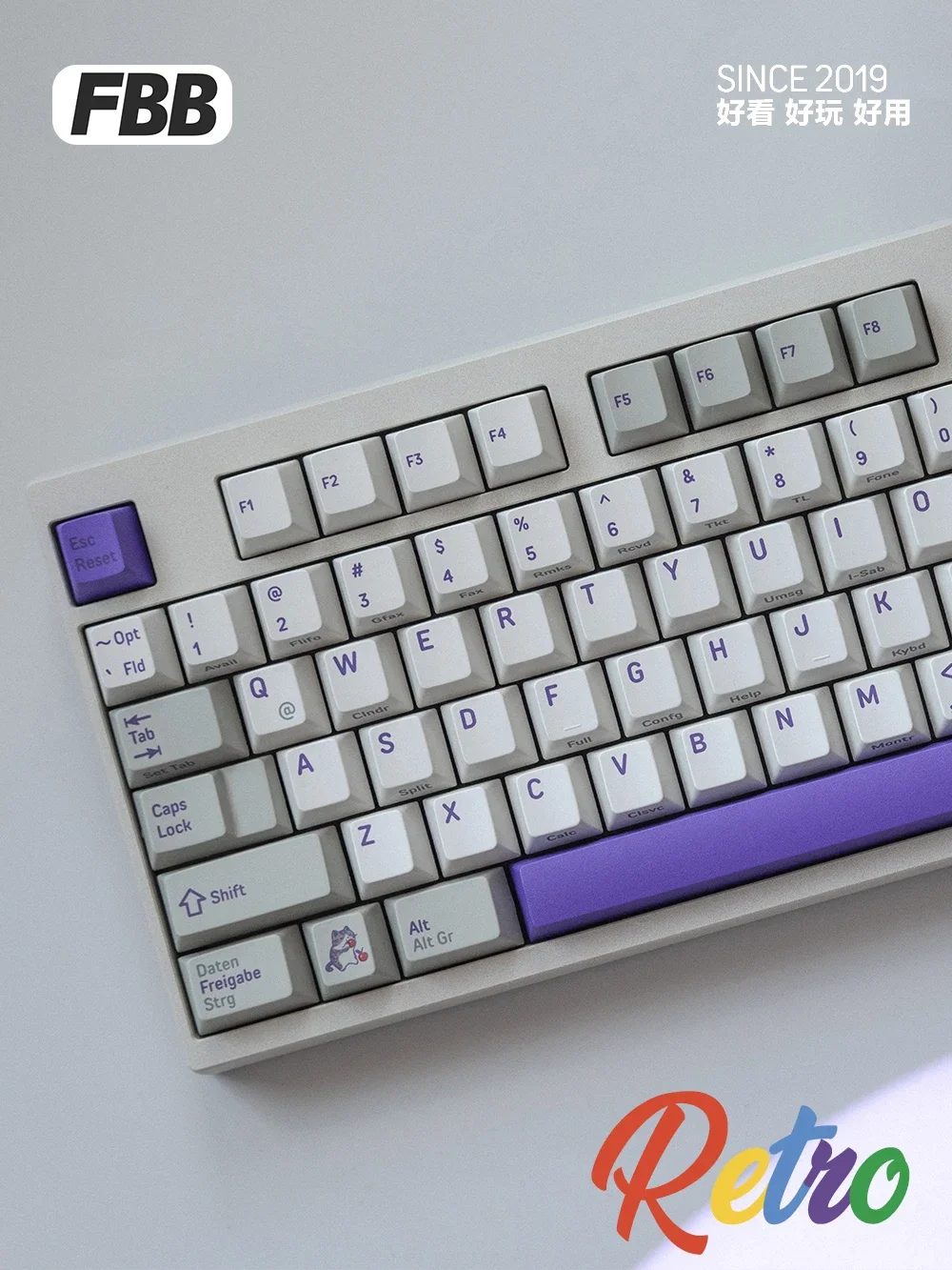 FBB-Retro Roxo Teclado Mecânico Keycaps Set, Sublimação Térmica PBT Keycap, Acessórios Personalizados PC Gamer, Presentes de Escritório