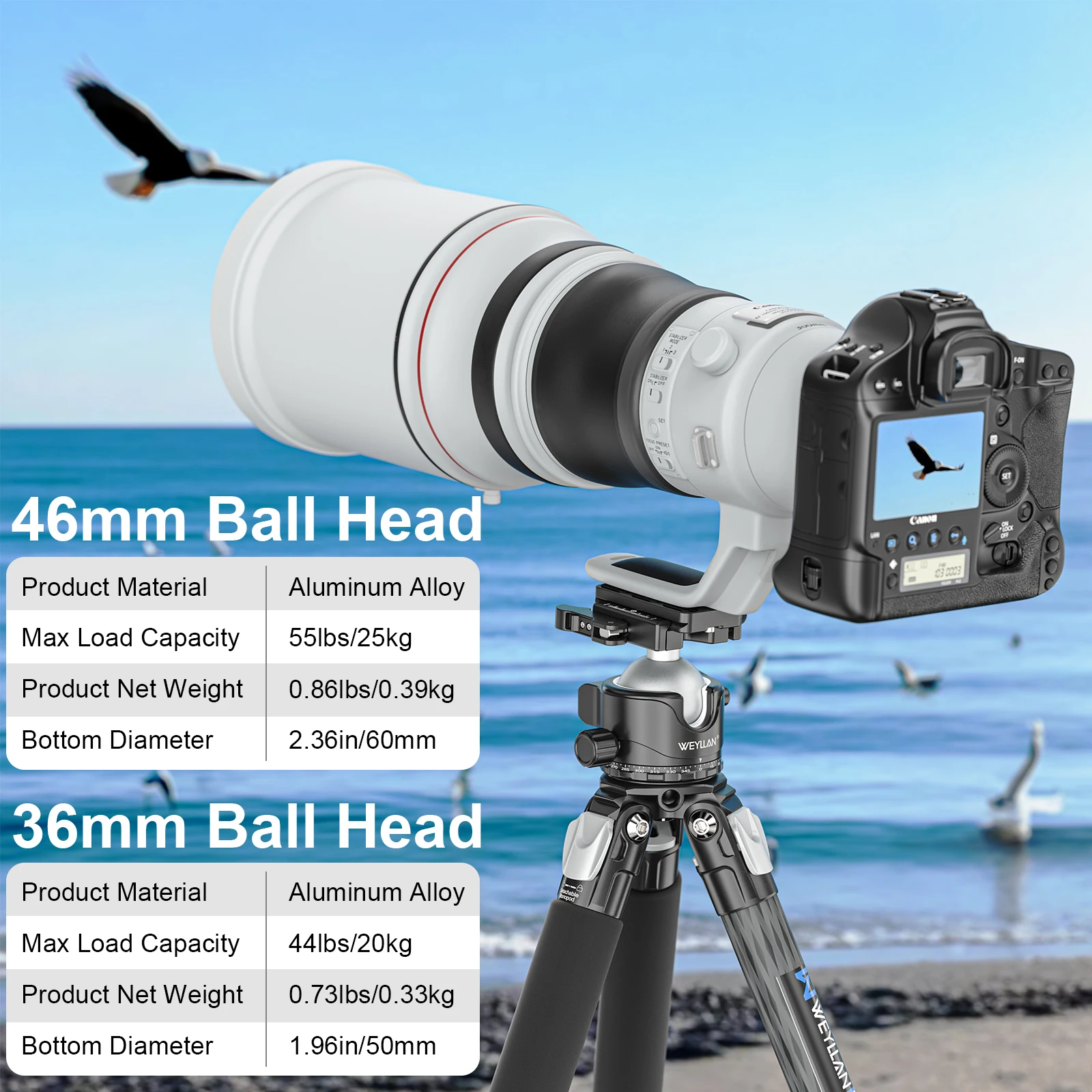WEYLLAN EH36L Профессиональная шаровая головка 36 мм с низким гравитационным низкопрофильным штативом 360 °   Панорамная шаровая головка для штатива-монопода DSLR