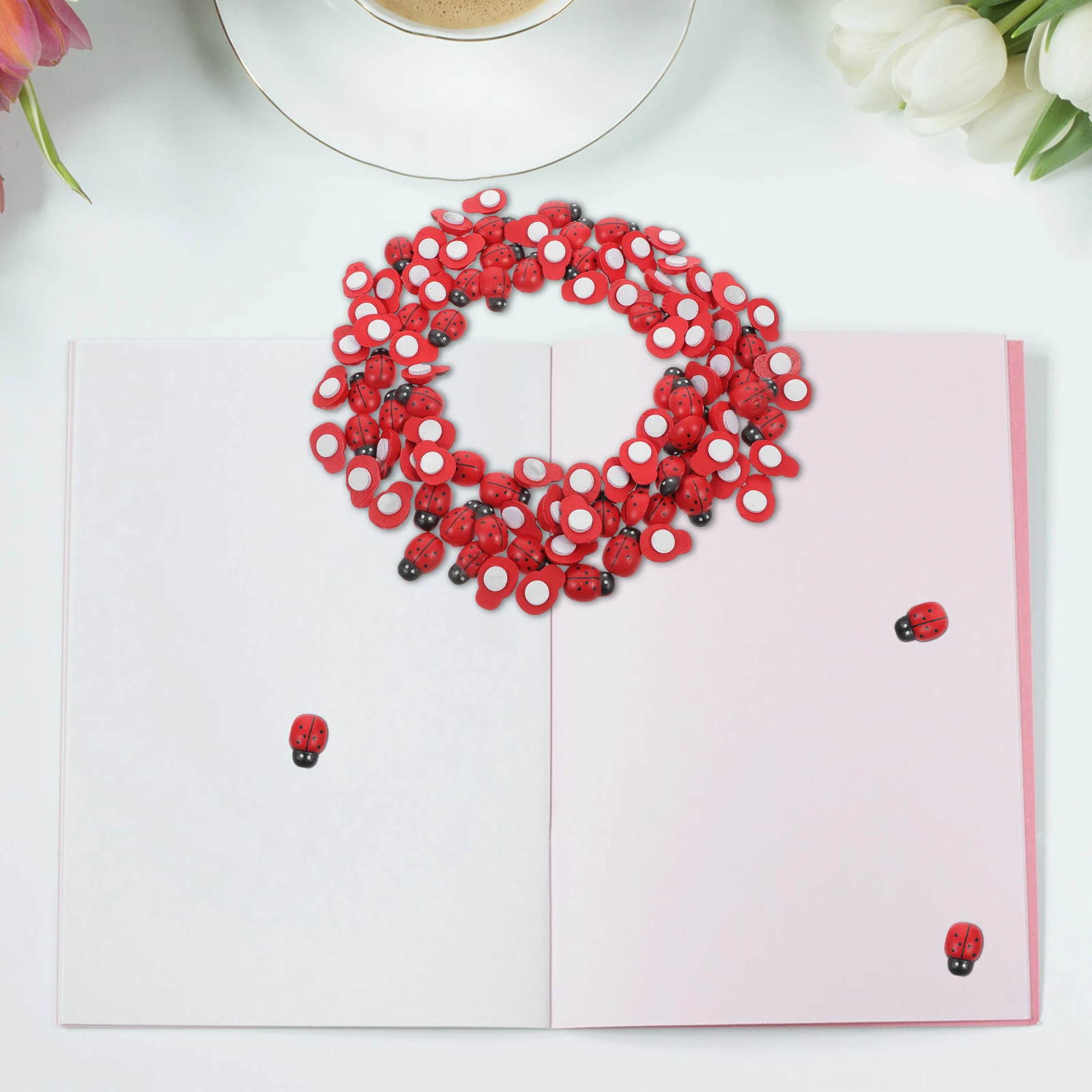 

100 Pcs Wooden Ladybug Decoration Stickers Creative DIY Crafts Accessories Mini Figurines Fancy Centerpieces