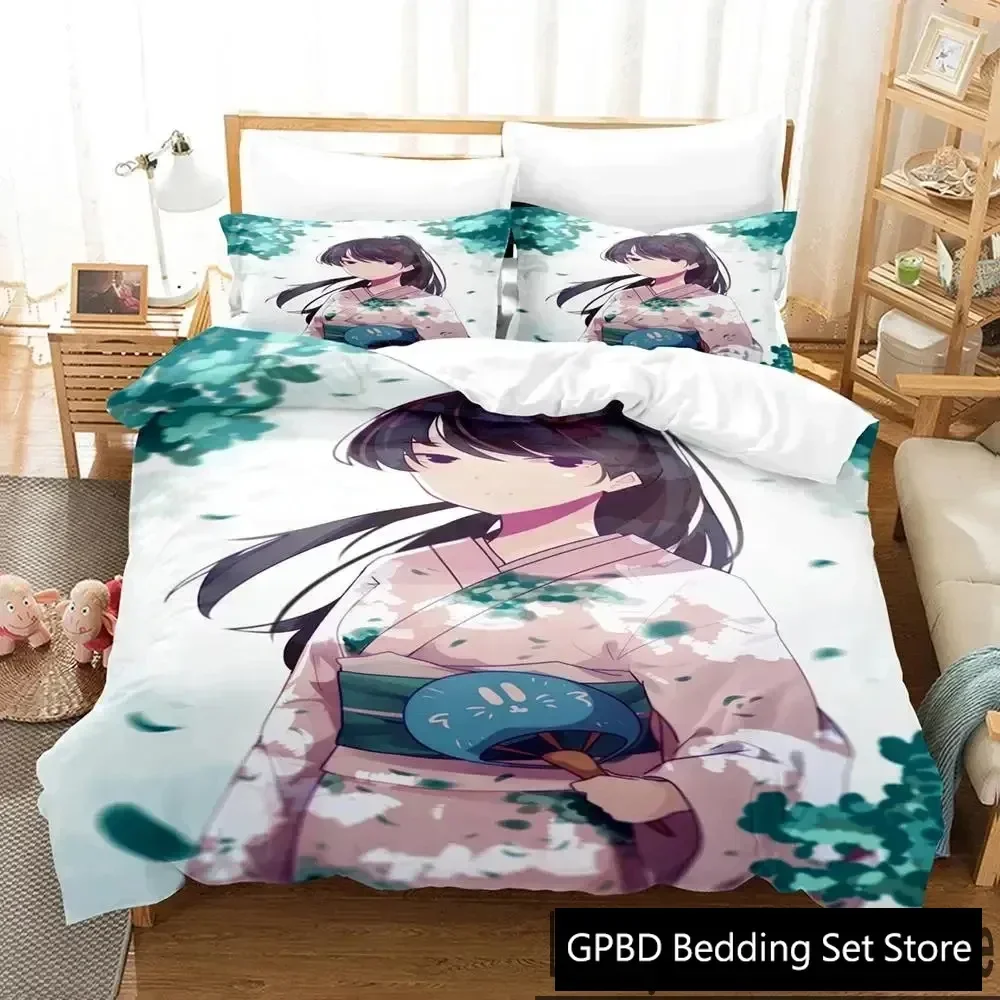 

3D Print Anime Komi Cant Communicate Bedding Set Double Twin King Duvet Cover Comforter Pillowcase Boys Girls Adults Bedroom