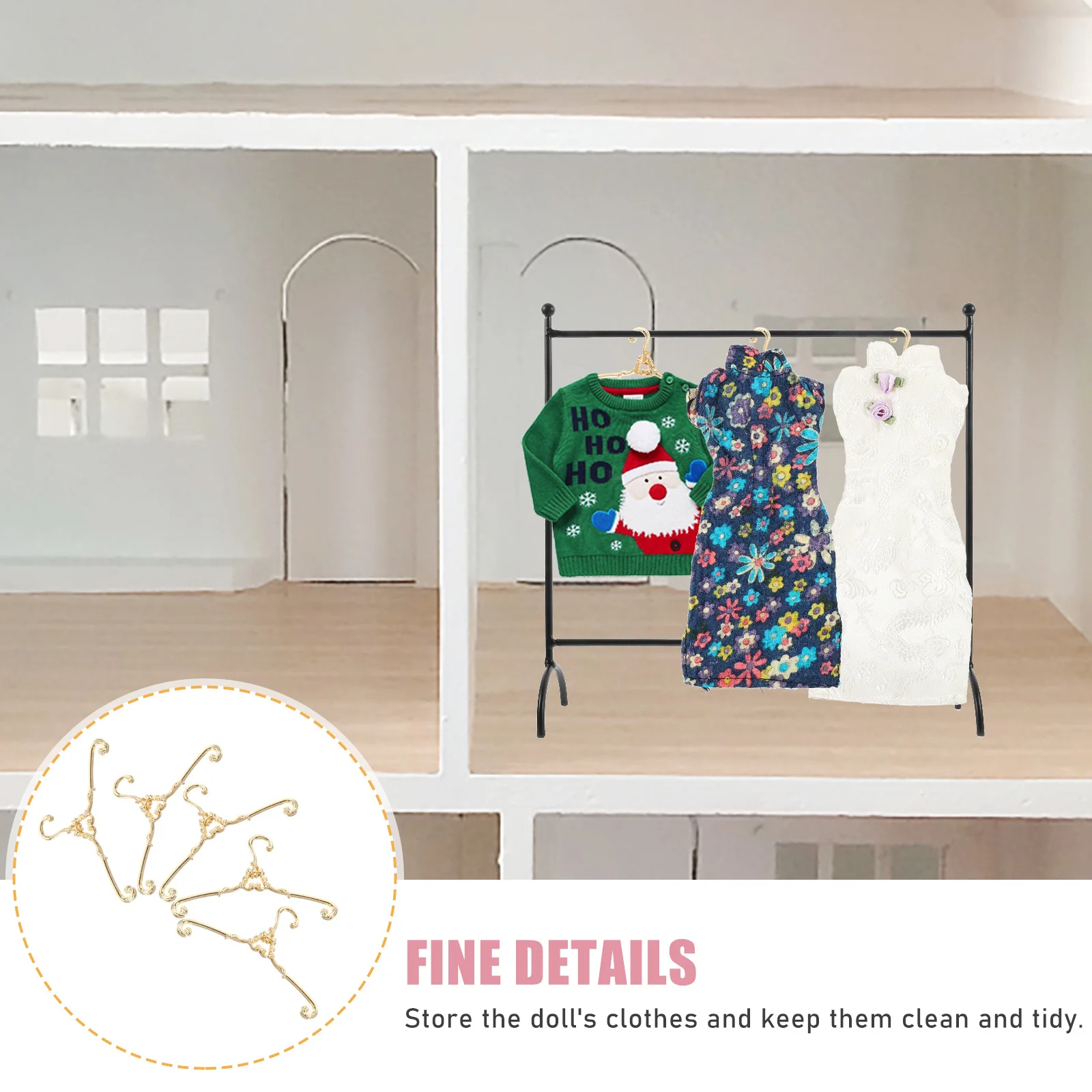 

5pcs 5 Pieces Small Clothes Rack Mini Hangers Ornaments Clothing Decors Iron Creative Crafts Holder