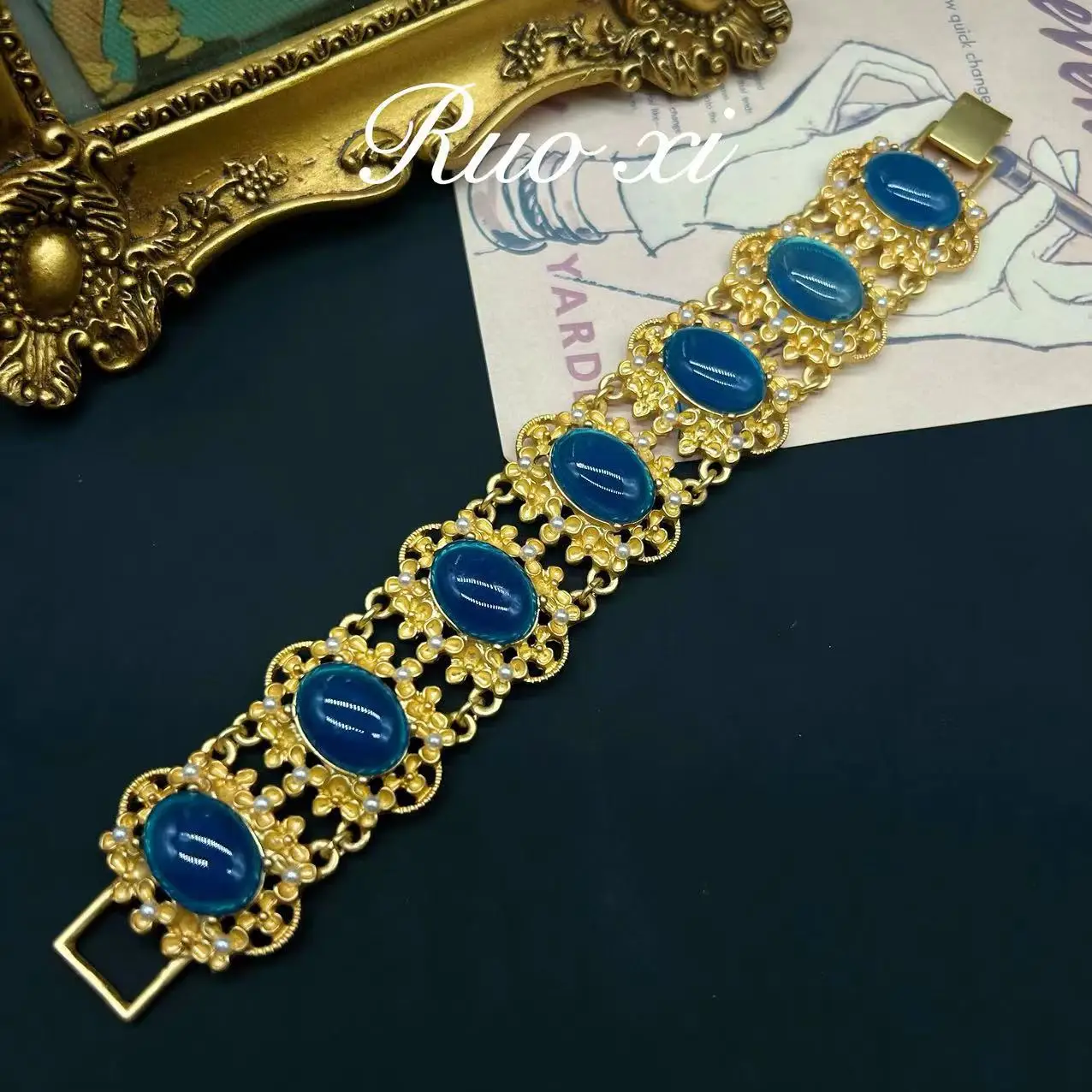 Florence Western Heavy Industry Blue Glazed Palace Flower Bracelet