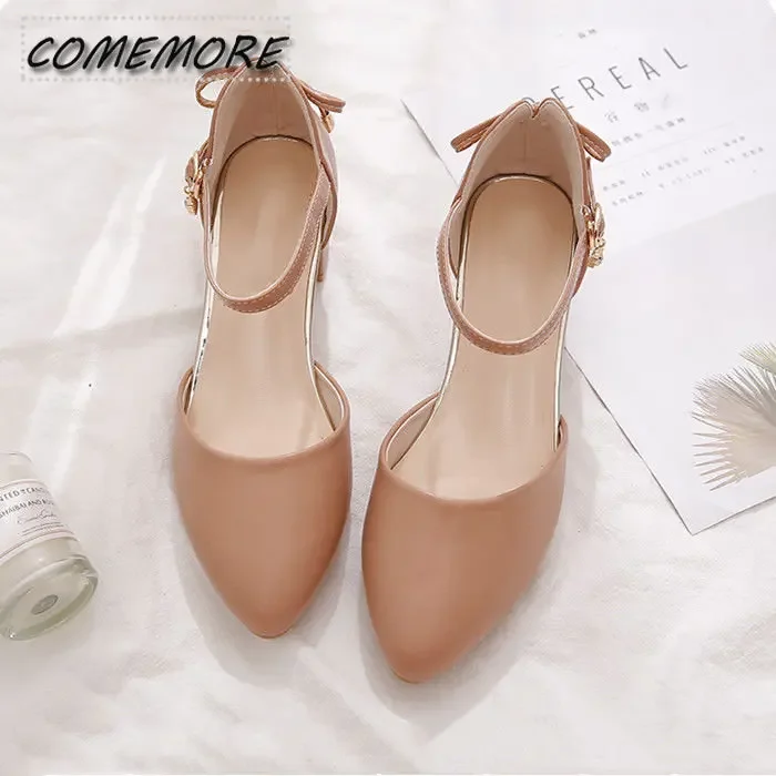 Ladies Shoes 2023 New Pumps Bow Elegant Mid Heels Two-Piece Shoes Buckle Pointed Toe Summer Footwear Fashion Women Shoes Female