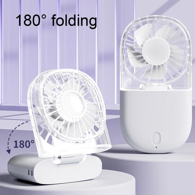 مروحة محمولة قابلة للطي 5 سرعات رياح منخفضة الضوضاء متعددة الوظائف مروحة محمولة للسفر والتخييم في الهواء الطلق وردي/أبيض #1