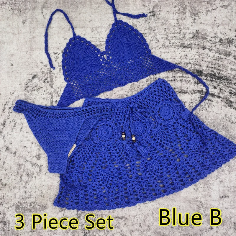 Dames Handgemaakte Bikini Sets Sexy String Badpakken Strandrok Dames Vakantie Braziliaanse Badmode Aparte Zwemkleding