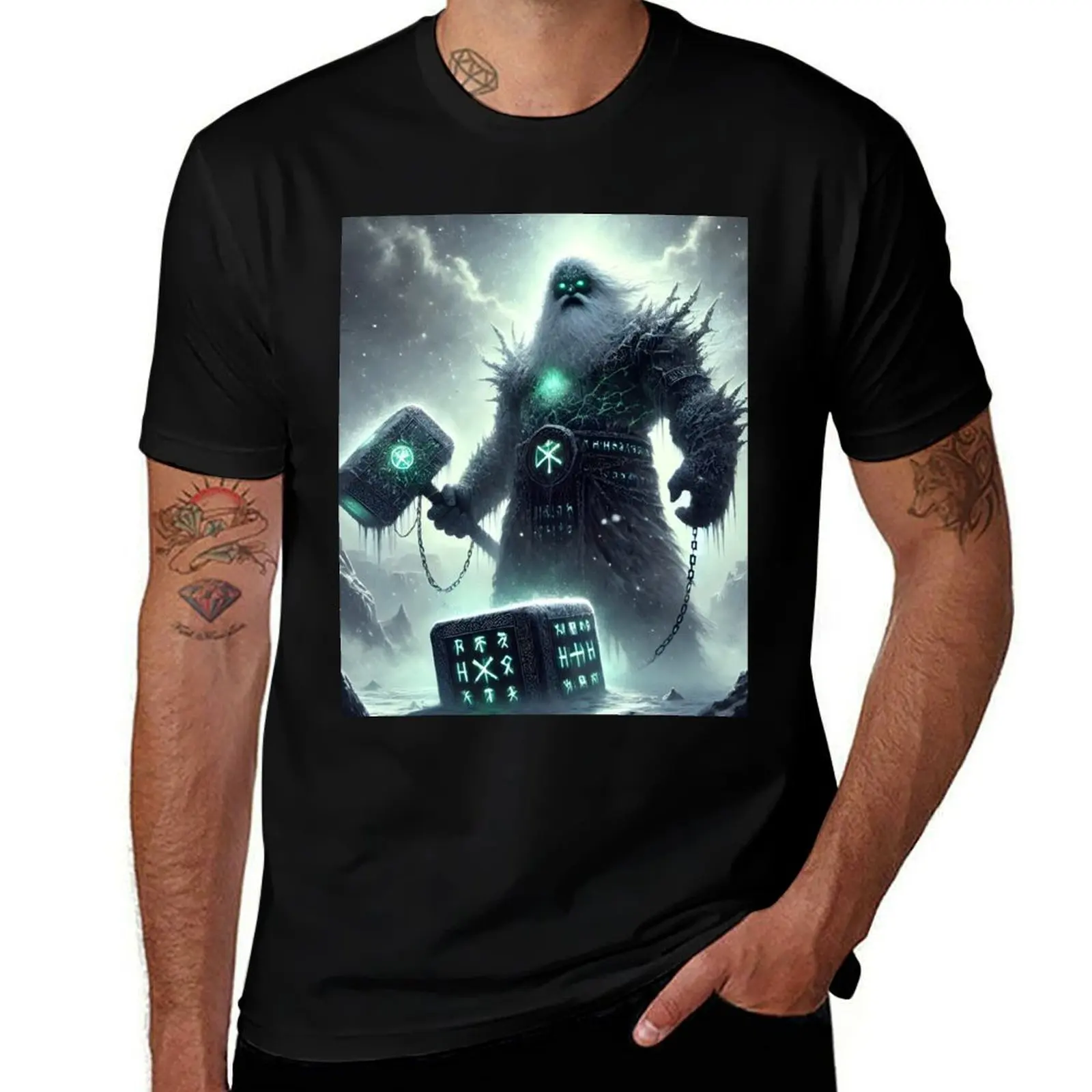 

Thrym the Frostbound – Norse Ice Giant of the Runes Dark Fantasy Nordic Art T-Shirt boys whites Men's cotton t-shirt