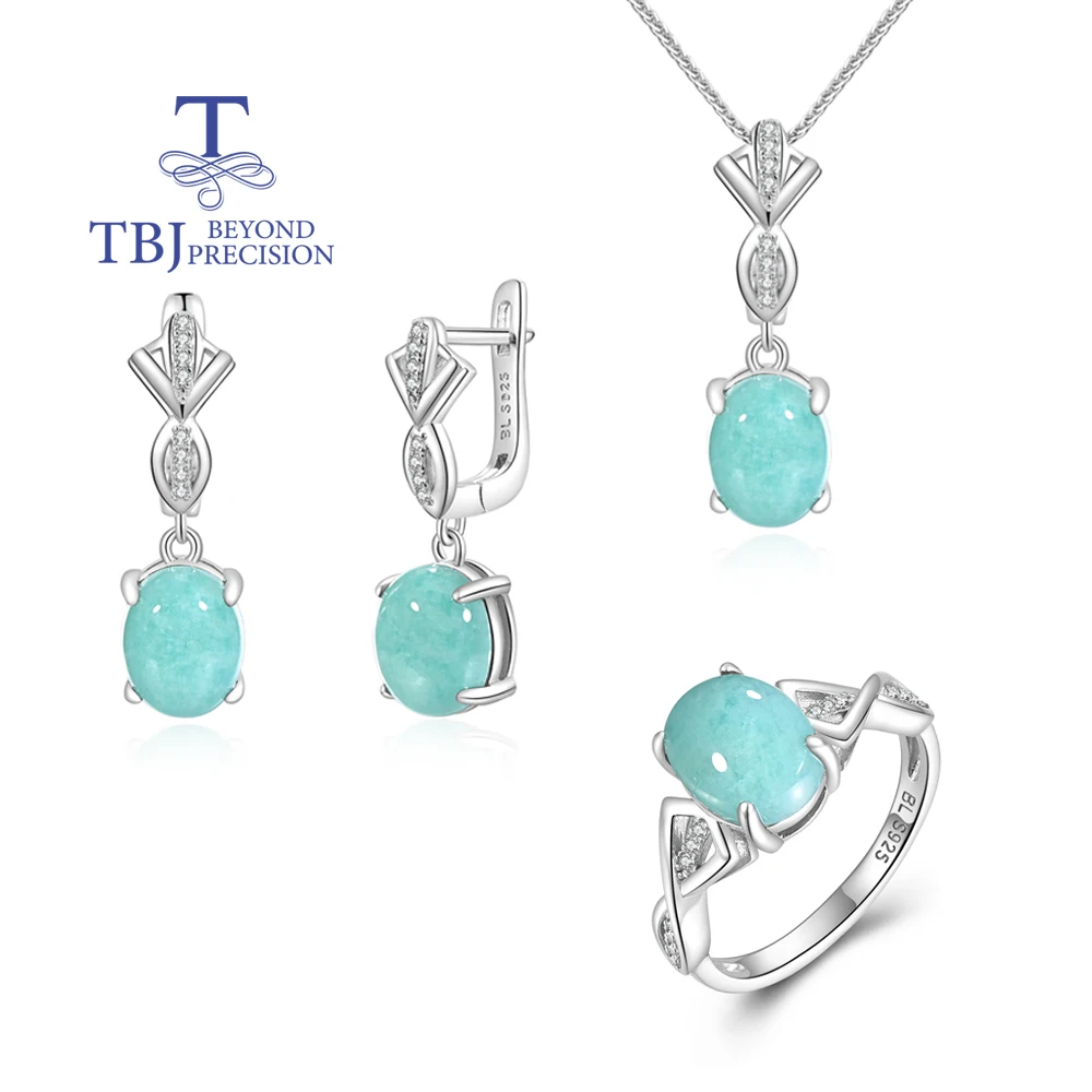 

2026, 925 sterling silver Ring earrings pendant necklace Natural oval 8*10mm amazonite fine jewelry for women's engagement gifts