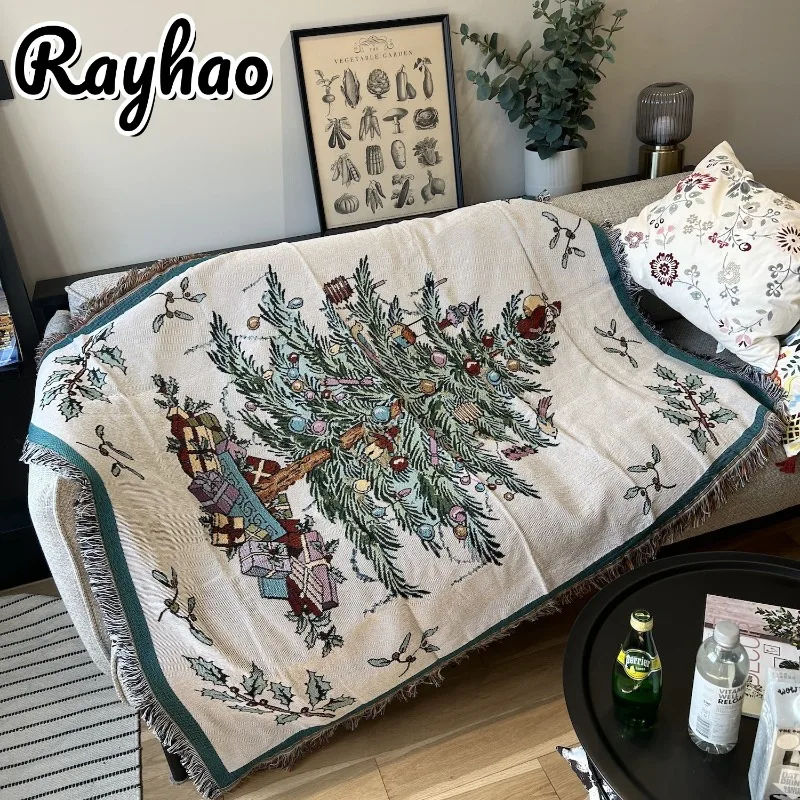 

Outdoor Camping Carpet Decorative Throw Blanket Travel Picnic Mat Leisure Sofa Cover with Tassel Christmas Decoration Tapestry