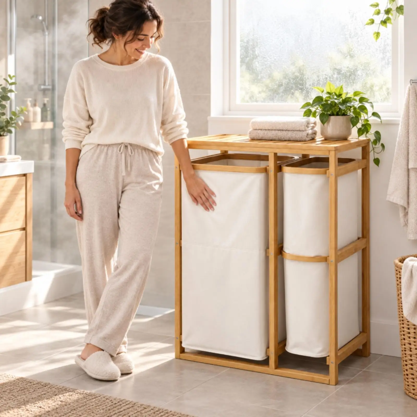 Two-Tier Bamboo Storage Rack Natural Bamboo Rack with Slatted Top Two-Level Open Storage Shelf Space-Saving for Bathroom
