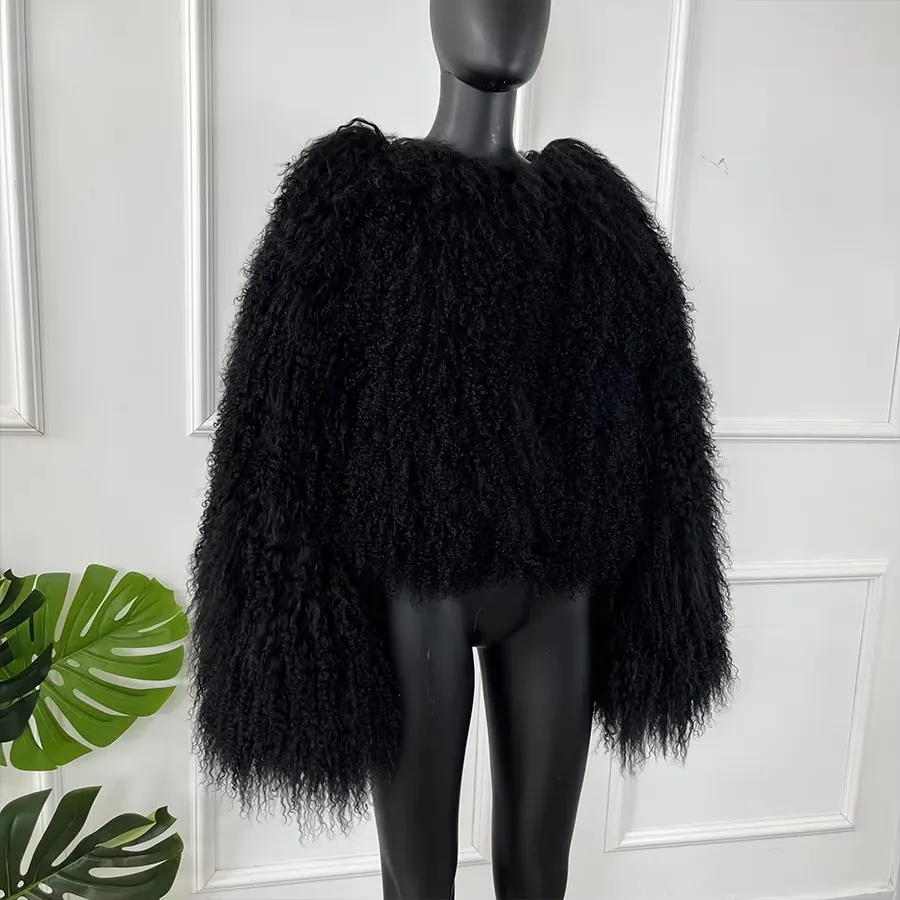 

Real Sheepskin Coats Mongolian Lamb Fur Coat Women Natural Sheep Fur Jacket With Lapel Short Fur Outerwear