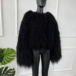 Real Sheepskin Coats Mongolian Lamb Fur Coat Women Natural Sheep Fur Jacket With Lapel Short Fur Outerwear