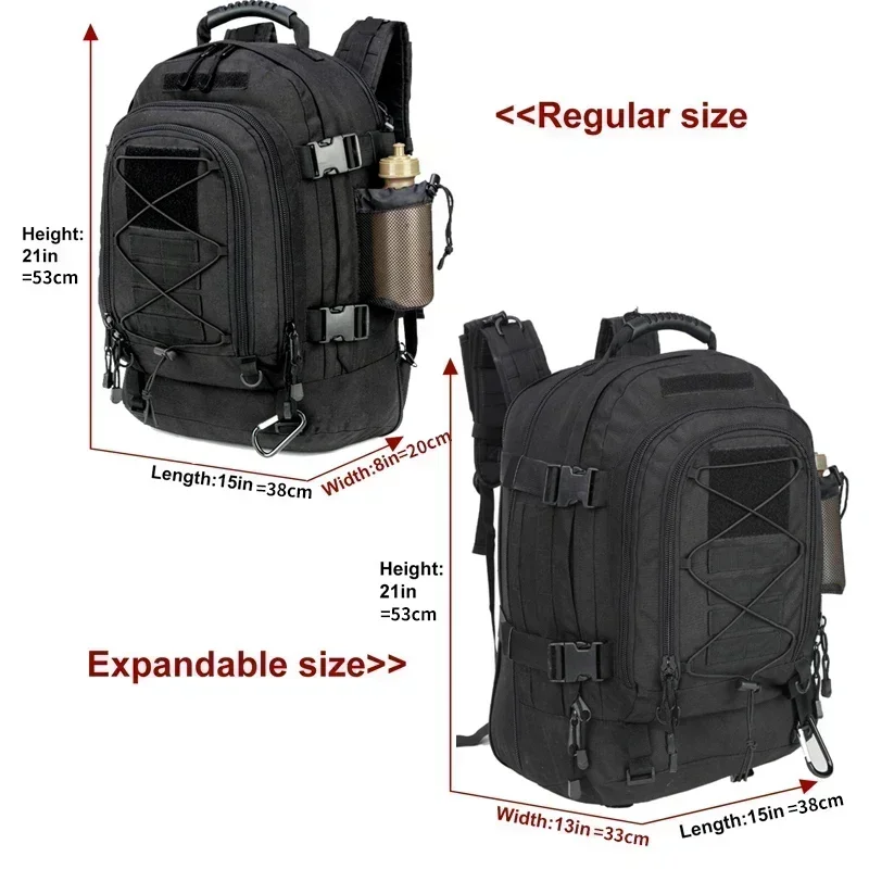 Mochila tática ao ar livre extra grande para homens e mulheres, resistente à água, caminhadas, viagens, mochilas para laptop, 60L