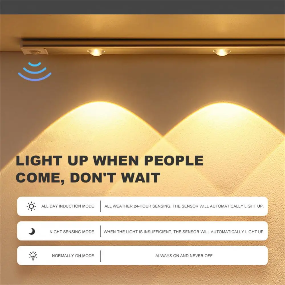 1pc LED Closet Light  20/30/40/60/80CM Human Body Induction Light USB Charging Mode With Three-tone Light Brightness Adjustment