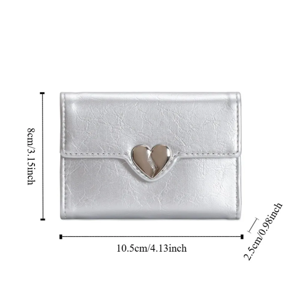 Fashion Korean Crack Heart Wallet PU Leather Short Women's Leather Wallet Fold High Quality Student Purse Card Bag