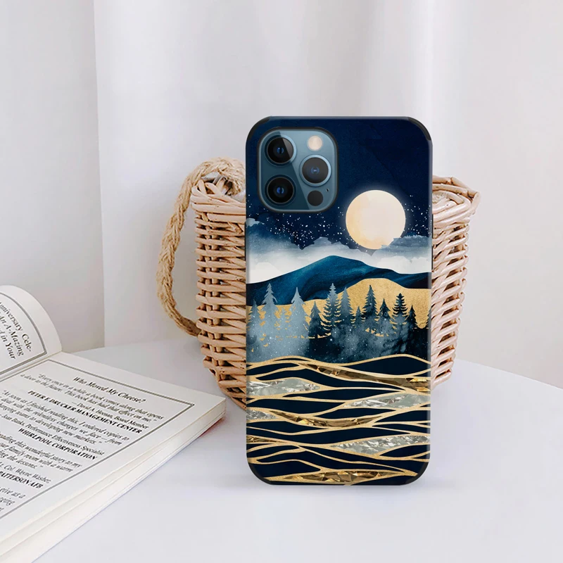 

Aesthetic Art Gold Mountain Scenery Pattern Phone Case for iphone X XR XS MAX 7 8 Plus SE 2020 11 12 13 Pro Max Mini Cover