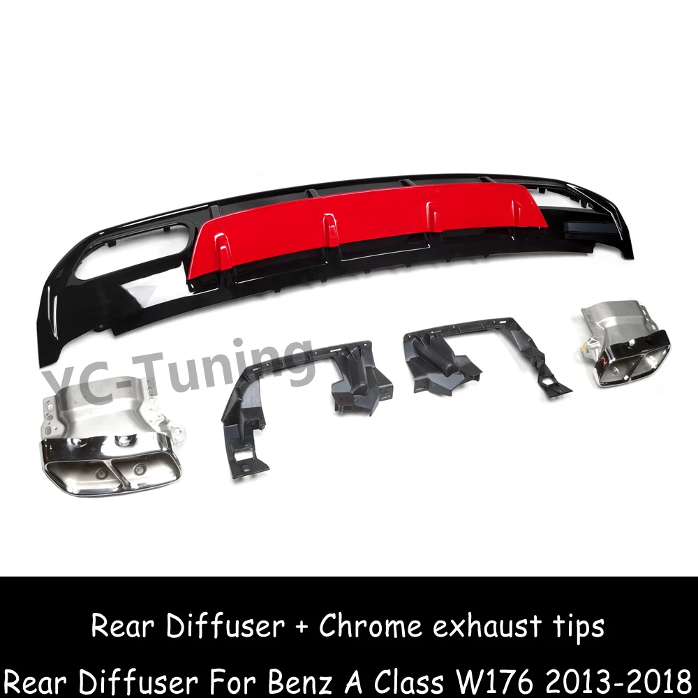 W176 A45 Style Rear Bumper Diffuser & Exhaust Tips for Mercedes Benz A Class W176 A160 A180 A200 A250 AMG Sport Rear Diffuser