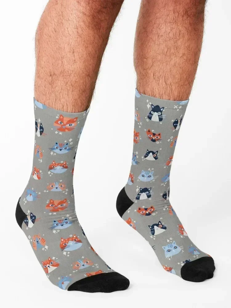 Collection de visages de chat-lieux et chaussettes bleues, cadeaux drôles à la mode, chaussettes pour femmes et hommes