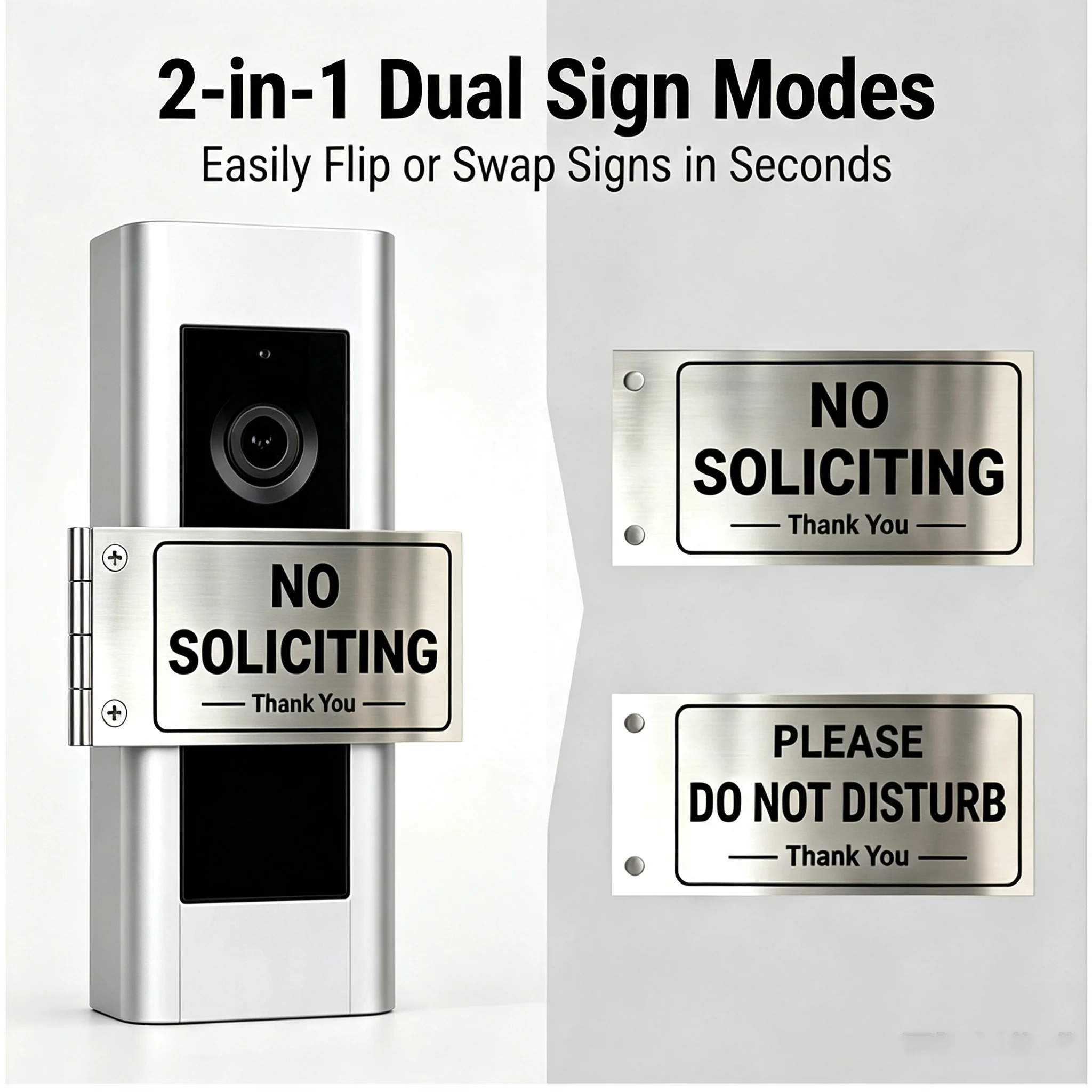 Dual Sided Flip Doorbell No Soliciting Waterproof Anti-Rust Doorbell Cover Sign for Home Video Doorbell Privacy Protection