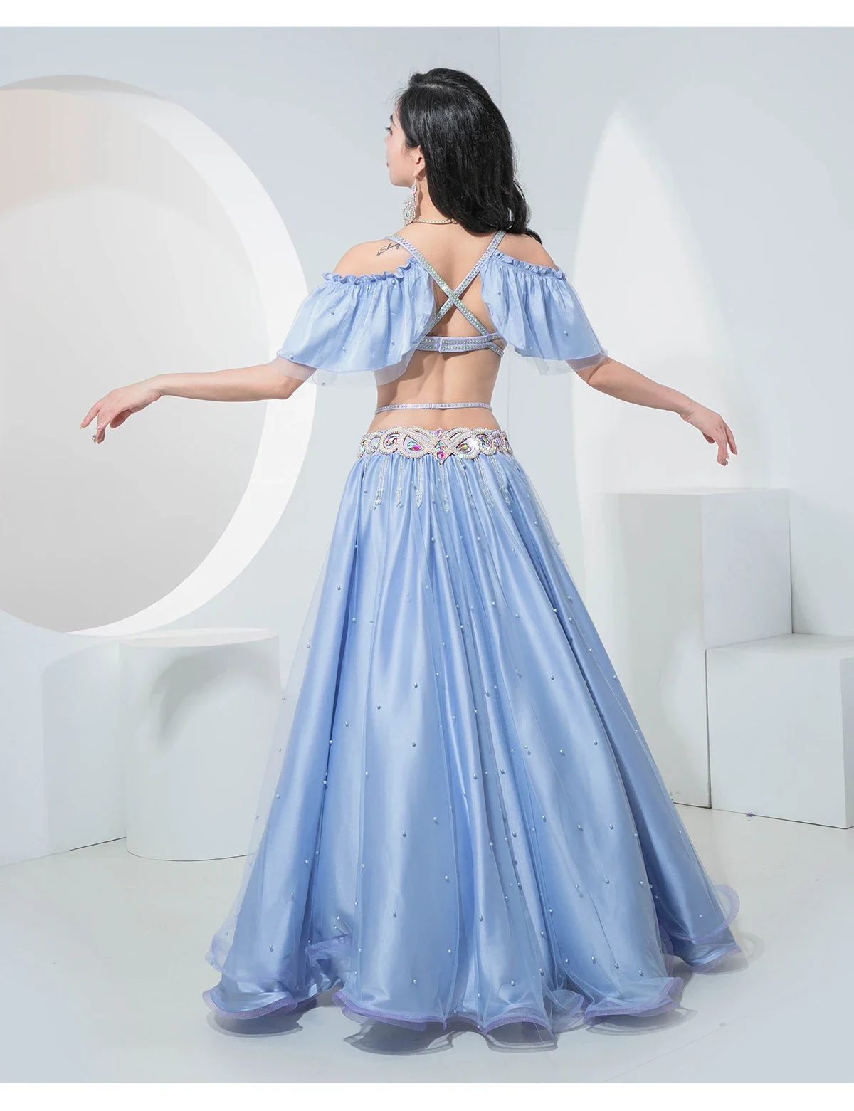 ผู้หญิงอียิปต์ Belly Dance เครื่องแต่งกายชุดแขน Oriental Dance ชุดกลุ่มหรูหราการแข่งขัน Dancewear