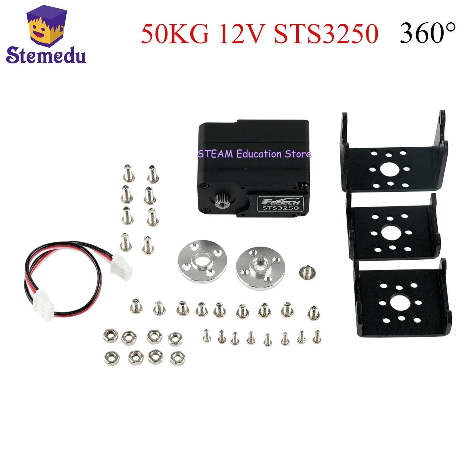 Feetech sts3250 12v 50kg codificador magnético eixo duplo protocolo ttl servo 360 graus servos de feedback de metal completo para braço robótico