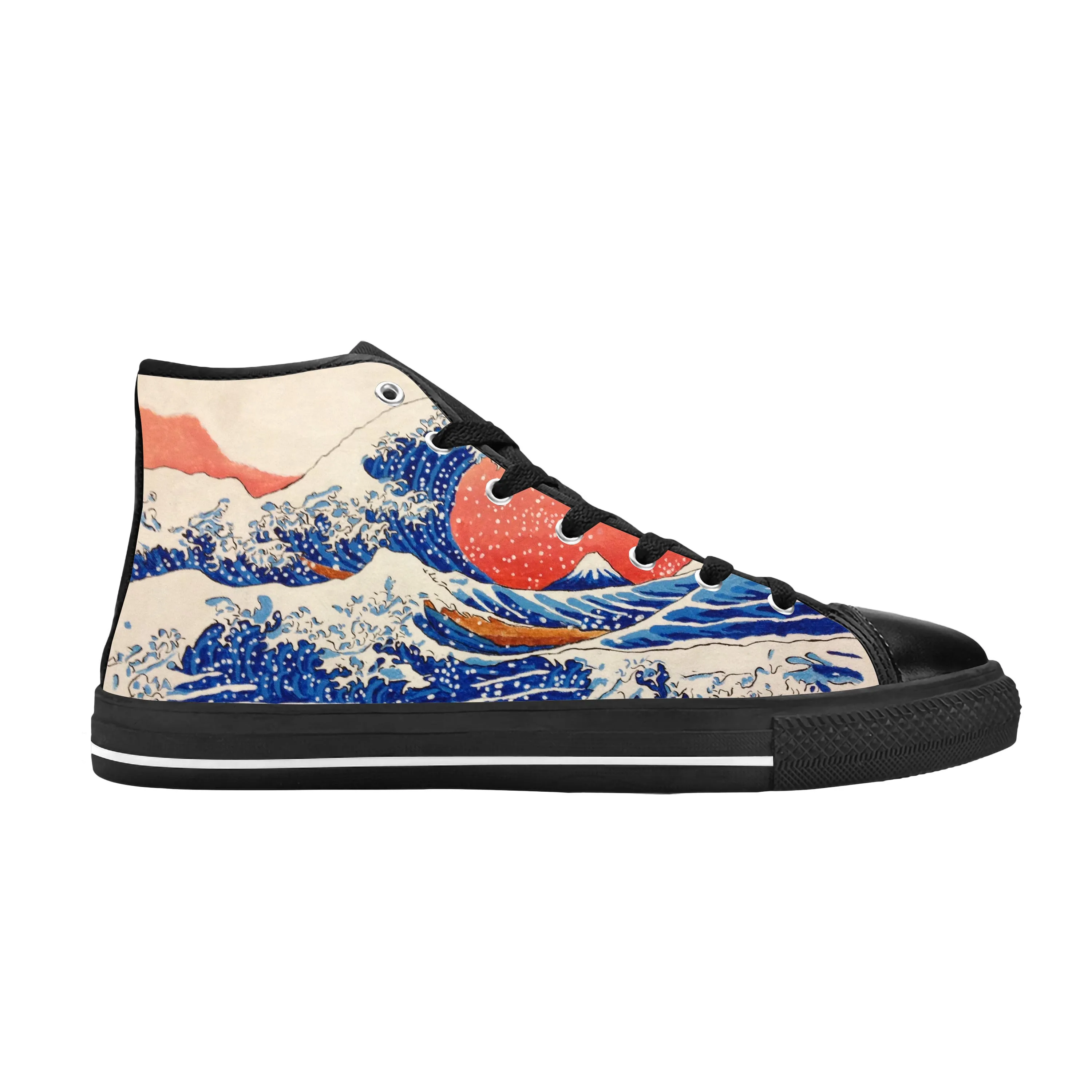 Japanese Anime Cartoon Great Wave Off Kanagawa Casual Cloth Shoes High Top Comfortable Breathable 3D Print Men Women Sneakers