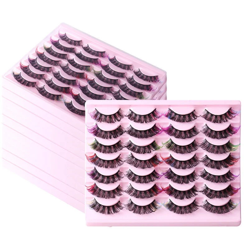 14 pairs of highly imitation mink fur false eyelashes, 8D thick curly new colored false eyelashes