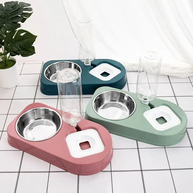 Cat bowl double bowl automatic drinking water dog bowl dog food bowl anti-wet mouth pet cat dog anti overturning cat rice bowl