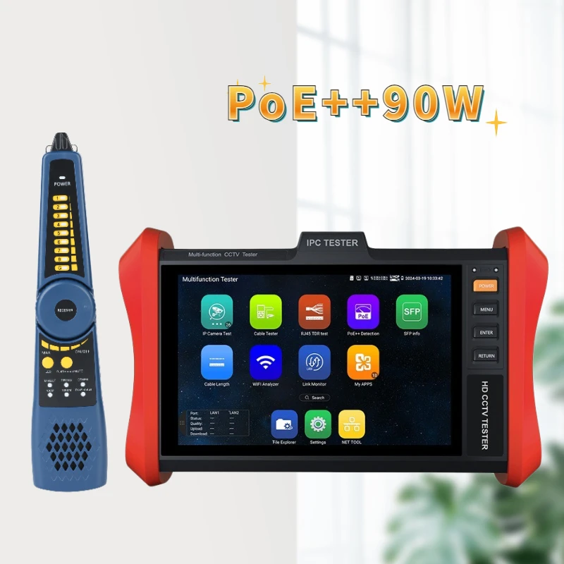 

IP Camera CCTV Tester E88/E89 8 Inch POE++ 90W SFP 4K IP H.265 RJ45 Netork Cable Tester 5200mAh Battery DC24V 2A Power Output