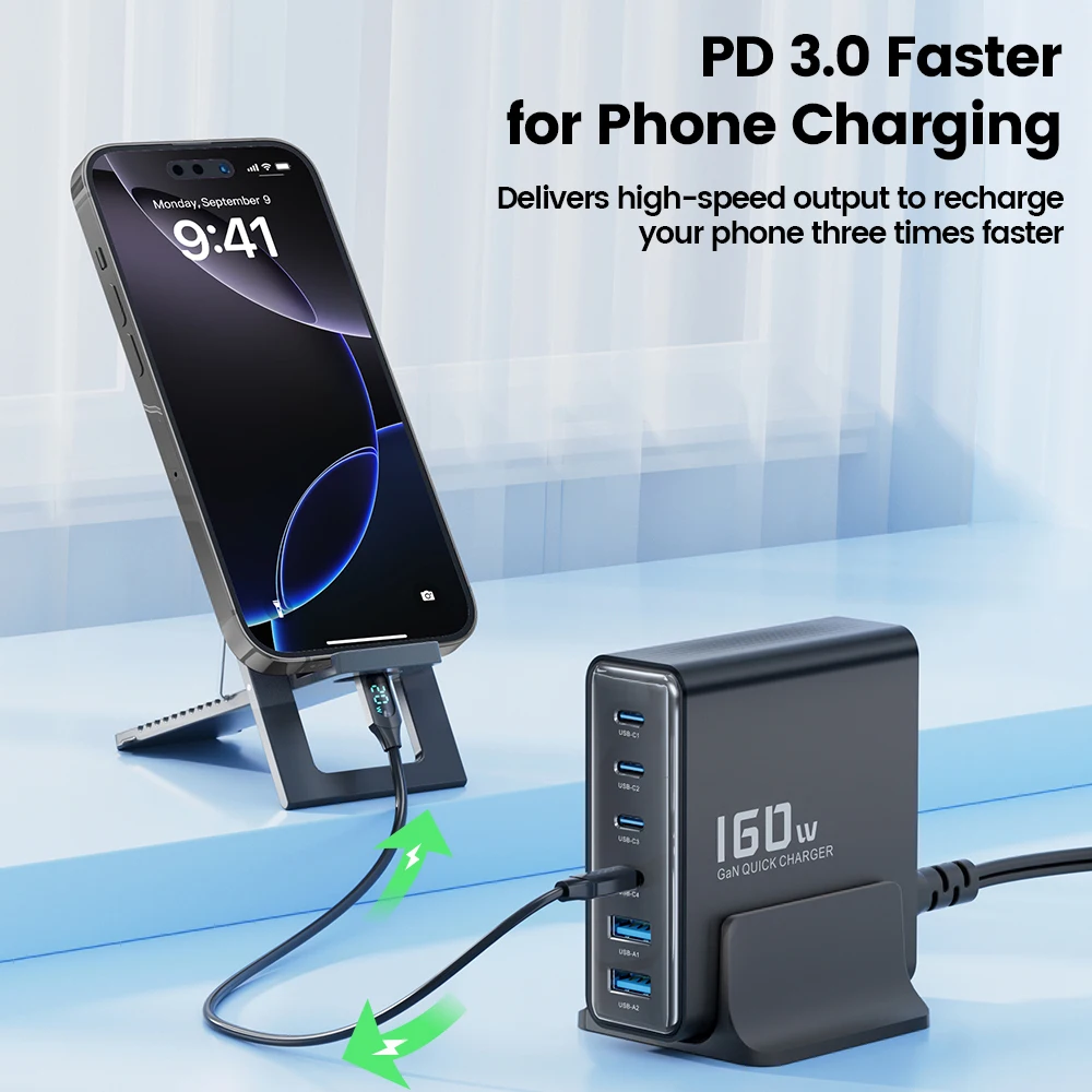 Toocki Gan 160W USB Type C Charger Multiple Ports PD PPS QC4.0 Desktop Fast Charger For iPhone 16 15 Samsung S23 Macbook iPad
