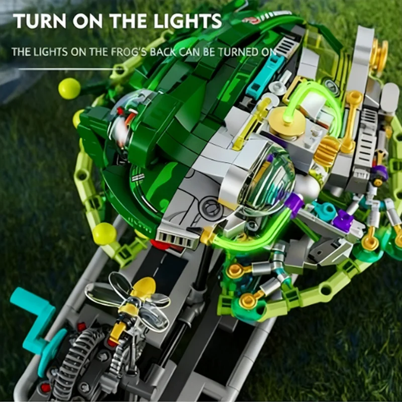 898PCS New Mechanical Frog Building Blocks With Lights Movable Gears Simulated Creative Toy Ornament Exquisite Christmas Gift