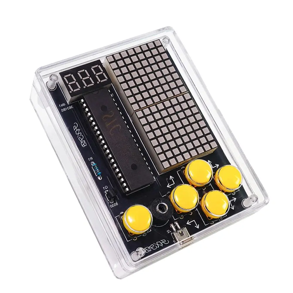 DIY Upgraded Pixel Game Console Electronic Kit Red LED Dot Matrix Digital Tube Display Soldering Practice Kit Adjustable USB 5V