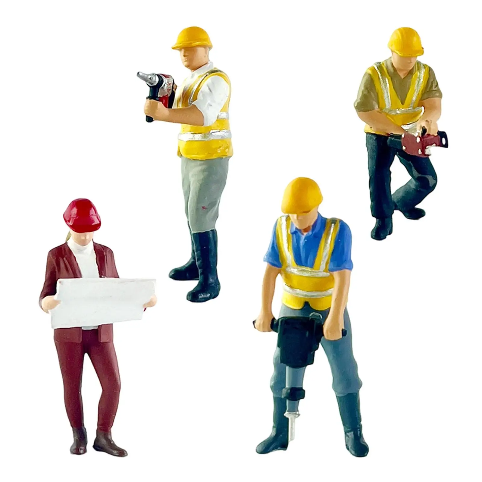 

4x 1:64 Construction Worker Figurine Crafts for Micro Landscapes Diorama